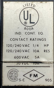 Agastat 7012VH Time Delay Relay 32VDC Coil 3-30 Minutes w/ Aux. Contact (Used)