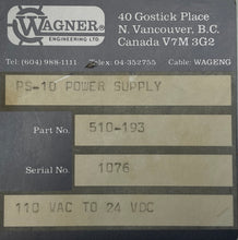 Load image into Gallery viewer, Wagner 510-322 PS11 Enclosed Power Supply 115VAC Input 12/24 VDC Output (Used)