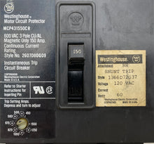 Load image into Gallery viewer, Westinghouse MCP431550CR Circuit Breaker 150A 3-P 600V W. Shunt Trip (Used)