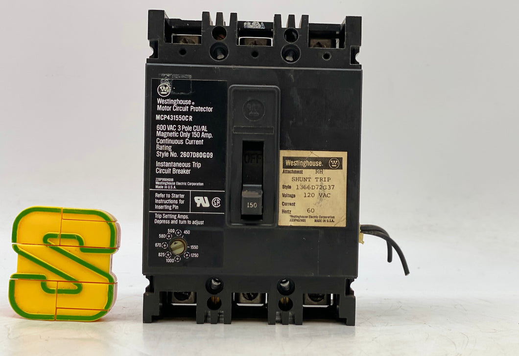 Westinghouse MCP431550CR Circuit Breaker 150A 3-P 600V W. Shunt Trip (Used)