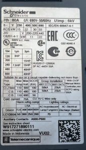 Schneider Electric LC1D50AM7 Motor Starter, 50A, w/ LRD365 OLR, LADN22 (Used)