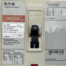 Load image into Gallery viewer, Eaton HFD3020 Circuit Breaker, 20A 3P 600VAC 250VDC (Used)