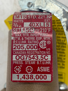 Watts 40XL-5 Temperature & Pressure Relief Valve, M15, 3/4" NPT (Open Box)
