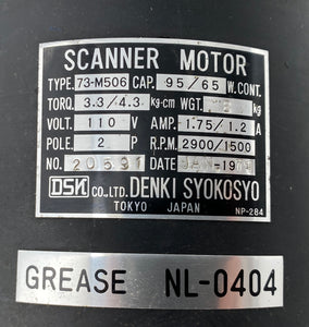 Denki Syokosyo 73-M506 Scanner Motor 110VAC 1.75./1.2A 2-P 2900/1500RPM (Used)