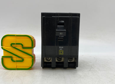 Square D Q0380 Circuit Breaker 80A 240VAC 10kA 3-Pole HACR Type (Used)