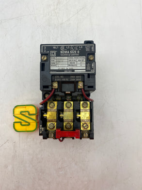 Square D 8536SBG2V03S Size 0 Starter w/ 220/240V Coil (Used)