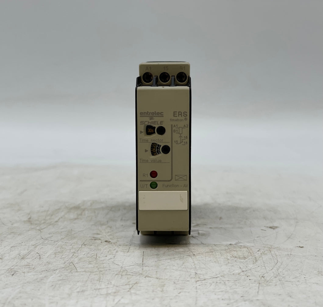 Entrelec Schiele 2.430.102.01 ERS Timetron ON Delay Timer Relay, 0.05s-300h (Used)