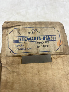 Stewarts-USA 21S-10K Pressure Gauge, 0-10,000 PSI, 1/4"NPT, 316 SS (Open Box)