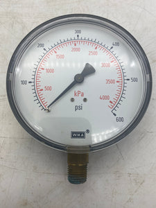 Wika 9768149 111.10 Pressure Gauge, 4", 0-600 PSI, 1/4" NPT LM (Open Box)