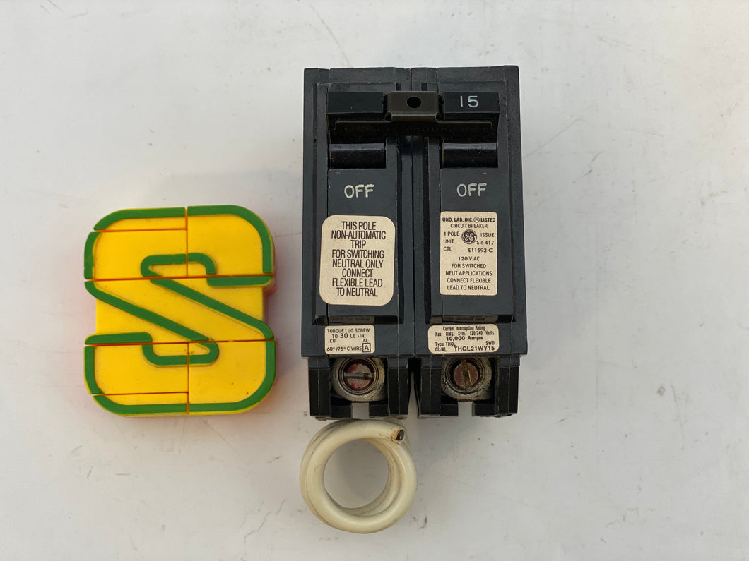 GE THQL21WY15 1-P+Switching Neut 120VAC/15A Circuit Breaker (Used)