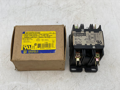 Square D 8910DPA32V02 Definite Purpose Contactor, 2P, 110/120VAC Coil (New)