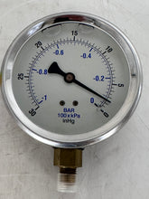 Load image into Gallery viewer, PIC Gauges 201L-404A Vacuum Gauge, -30-0 PSI, Liq Fill, 4" Dial, 1/4" NPT (New)