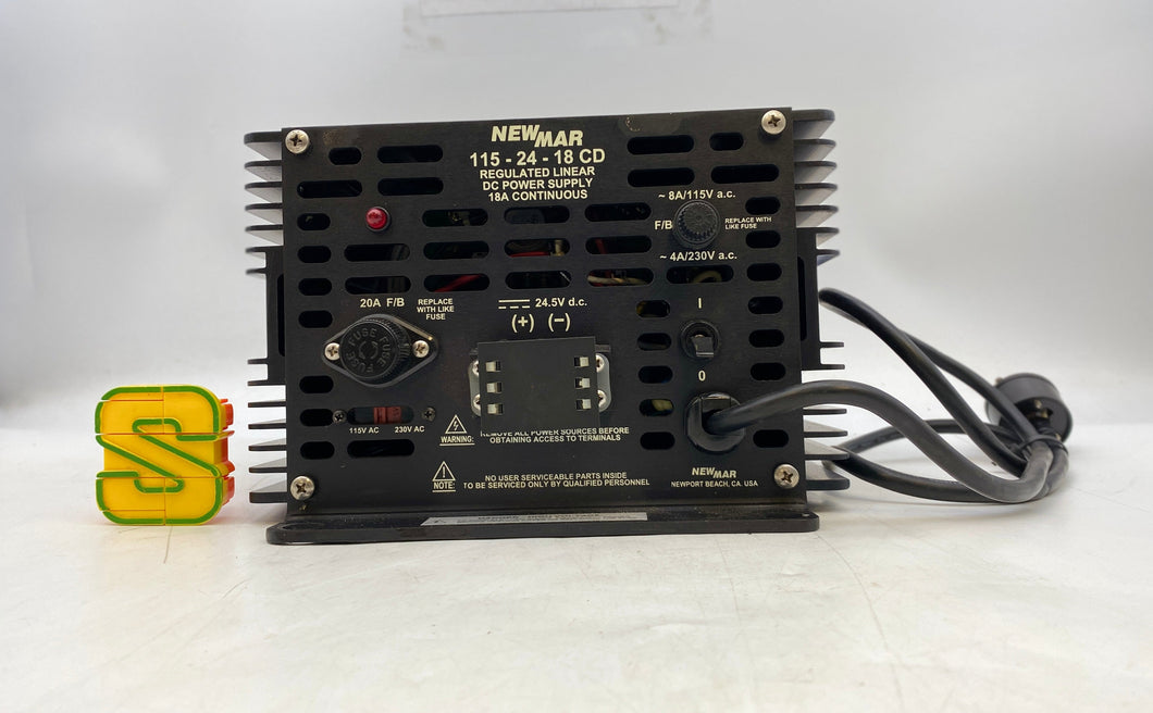 NewMar 400-0166-0 115-24-18CD Regulated Linear DC Power Supply, 24.5VDC 18A (Used)