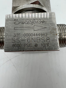 Swagelok SS-6NBS8 SS Needle Valve, 1/2" Tube Fitting, Ball Stem (Used)