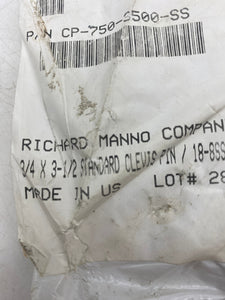 Richard Manno CP-750-3500-SS Stainless Clevis Pin w/o Cotter, *Lot of (3)* (New)