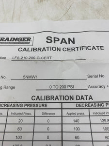 Grainger 5NMW1, SPAN Pressure Gauge, 0-200 PSI (New)