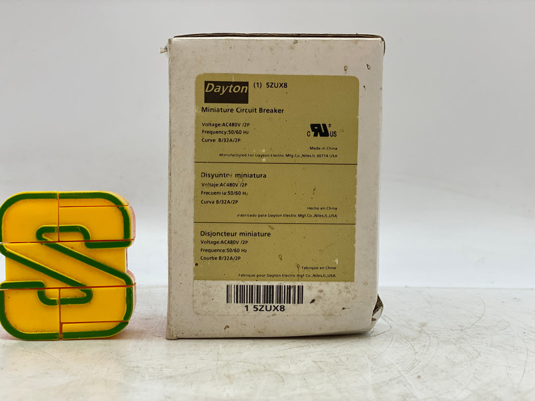 Dayton 5ZUX8 Circuit Breaker 480VAC 2-P 32A B Curve (New)