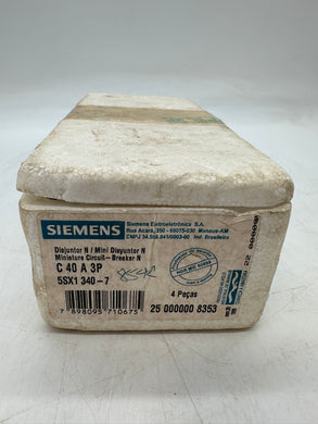 Siemens 5SX1340-7 Miniature Circuit Breaker, 40A, 3P *Box of (2) Breakers* (Open Box)