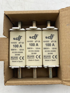 DF Electric NH000 Fuse 500VAC 100A *Lot of 10 Fuses* (New)