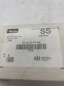 Parker 12-12-12 FT-SS, 3/4" Tee, FNPT *Box of (2)* (New)