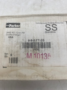 Parker 8-8-8  FT-SS Female Tee, 1/2" FNPT, 316 SS, *Box of (5)* (New)