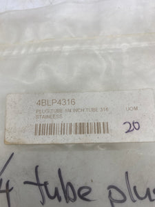 Parker 4BLP4-316 A-Lok Plug, 1/4" Tube OD, 316SS, *Lot of (20)* (No Box)