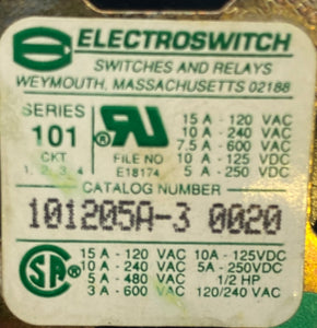 Electroswitch 101205A-3 0020  Series 101 Rotary Switch (New)