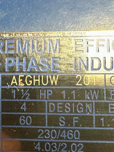 Load image into Gallery viewer, Teco Westinghouse GP1/54 AEGHUW201 Motor, 1.5 HP, 3Ph, 1740 RPM (No Box)