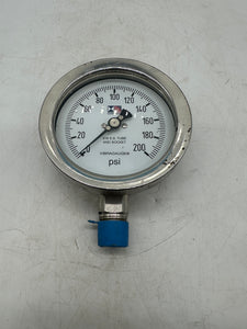 Stewarts-USA 41SV-200 Vibragauge Pressure Gauge 4” 0-200PSI 1/2"NPT 316SS (No Box)