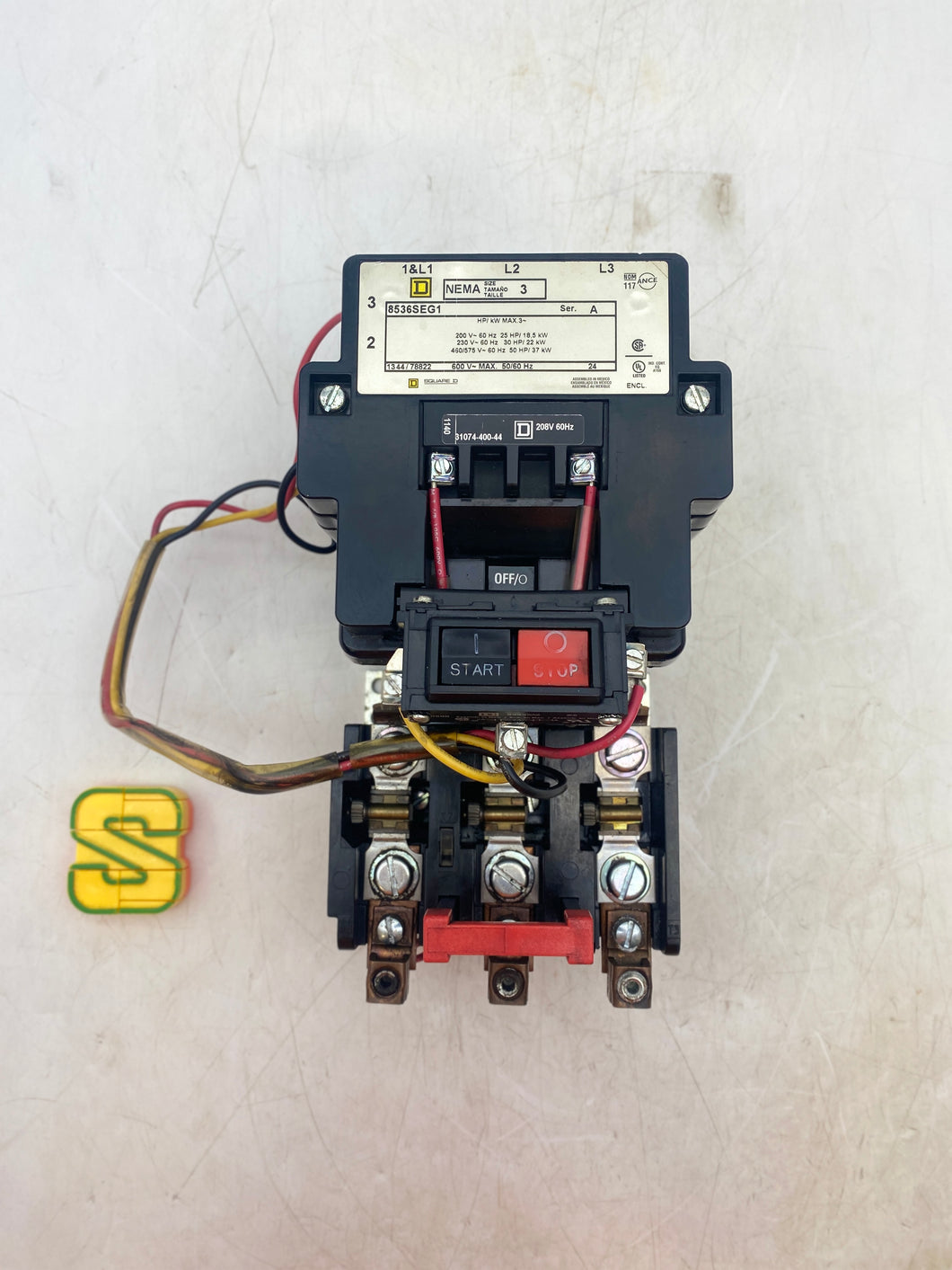 Square D 8536SEG1V08 Size 3 Starter 208V/60Hz Coil w/ Start/Stop PB (Used)