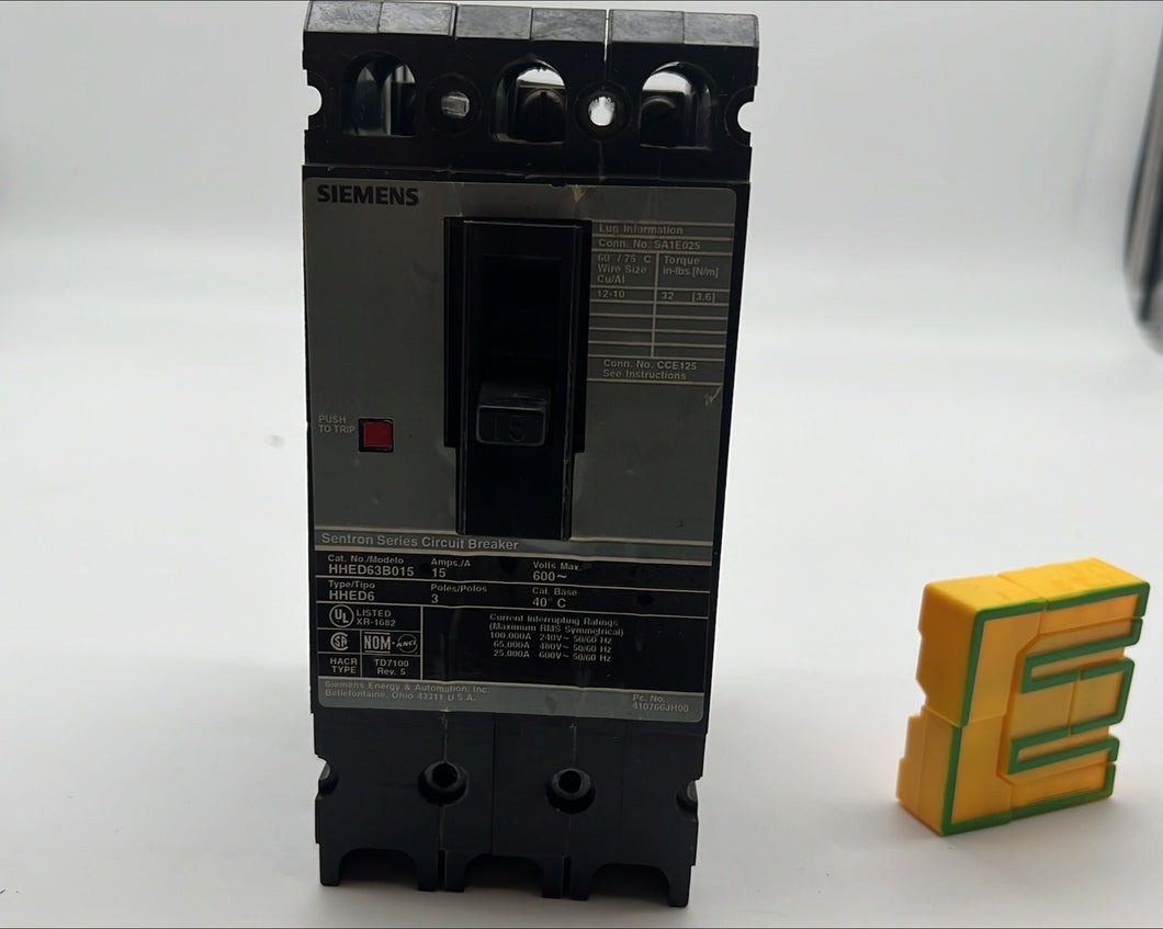 Siemens HHED63B015 Sentron Series Circuit Breaker, 15A, 3P (Used)