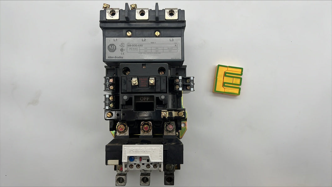 Allen-Bradley 509-DOD-XXX Size 3 Starter w/ 592-B1KD Ovld Relay, 110/120V Coil (Used)