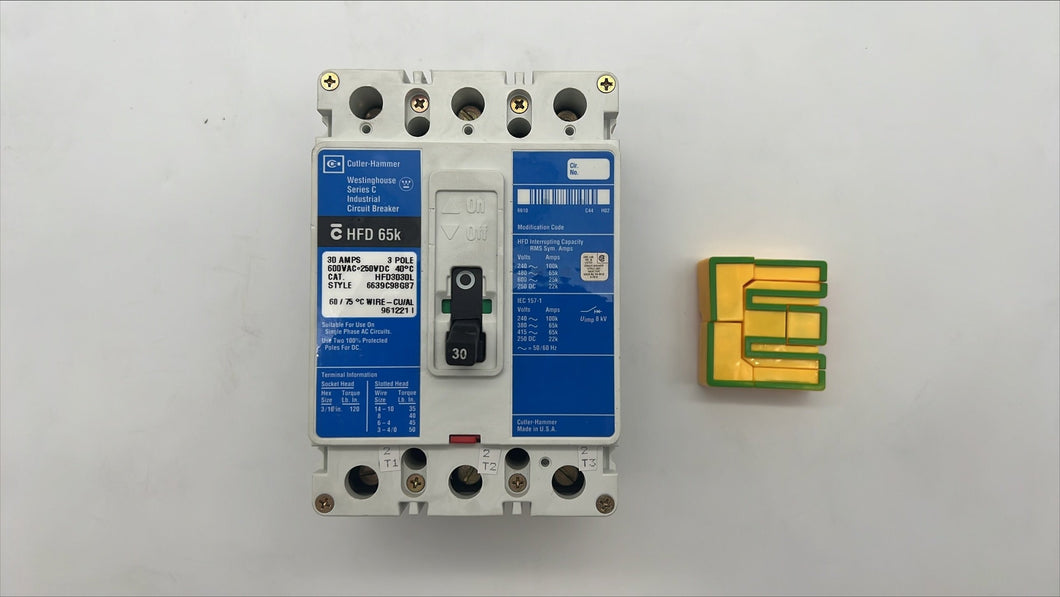 Cutler-Hammer HFD3030L Circuit Breaker 30A, 3 Pole (Used)