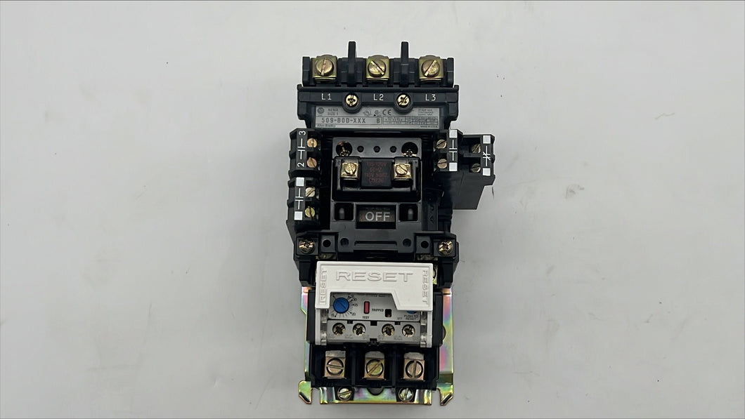 Allen-Bradley 509-BOD-XXX Size 1 Starter w/ 592-A1HA Ovld Relay, 110/120V Coil (Used)