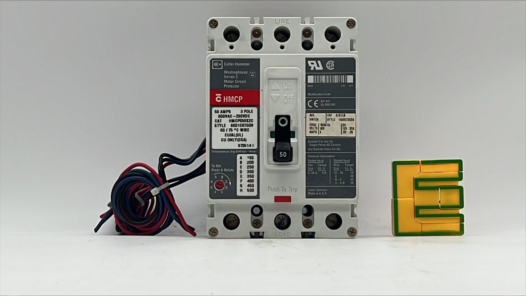 Cutler-Hammer HMCP050K2C Motor Circuit Protector 50A w/ A1X1LB Aux. (Used)