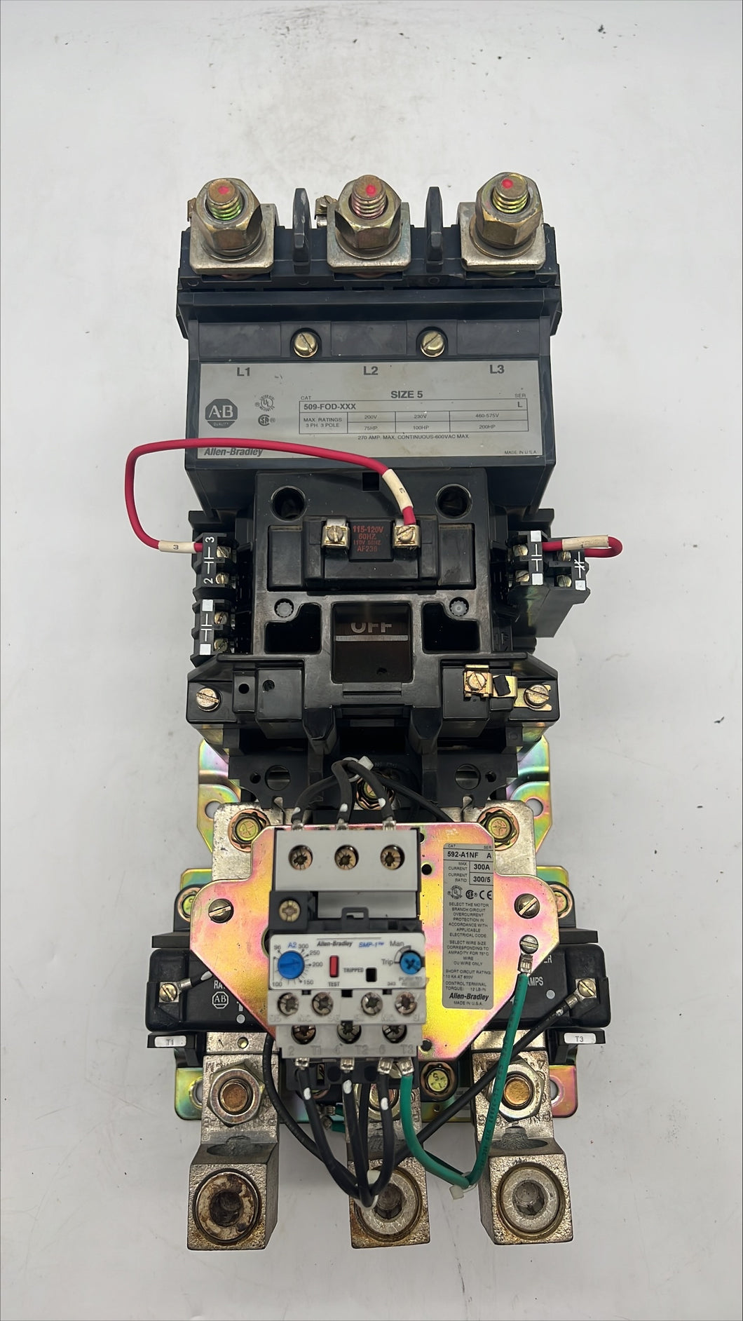 Allen-Bradley 509-FOD-XXX Size 5 Starter w/ 592-A1NF Ovld Relay 110/120V Coil (Used)