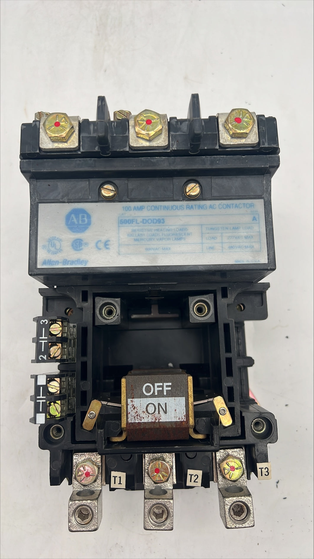 Allen-Bradley 500FL-DOD93 Size 3 Lighting Contactor, 100A, 600VAC, 3P, No Coil (Used)