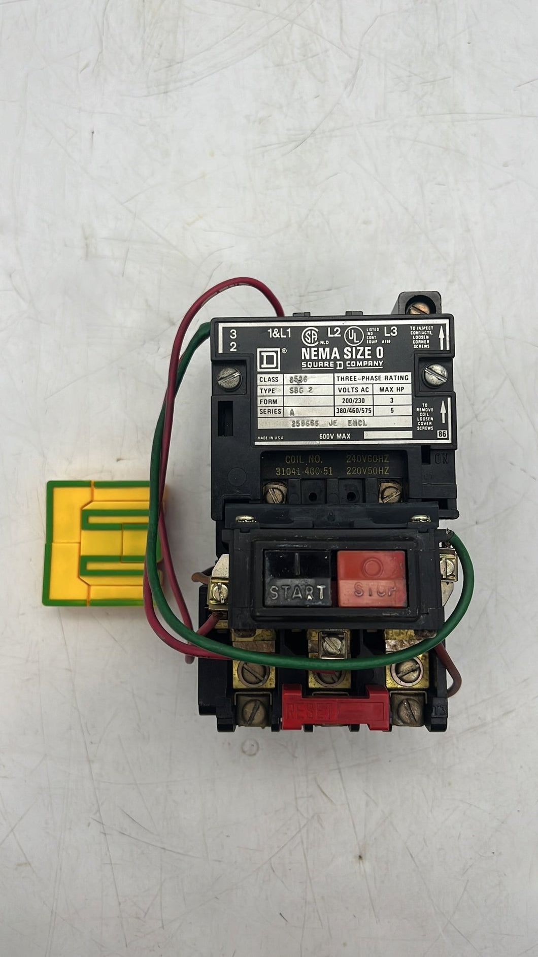 Square D 8536SBG2V03A Size 0 Starter w/ Start-Stop PB, 220/240V Coil (Used)