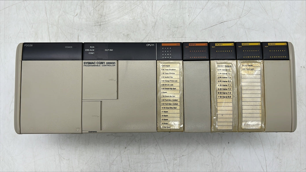 Omron Sysmac CQM1 6-Mod PLC Assy w/ PD026, CPU11, ID212, OC221, OC222 (Used)