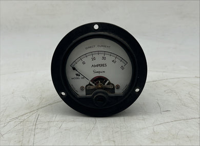 Simpson 01550 125 DC Ammeter Panel Meter, 0-50 Amperes, 2-1/2” (Used)