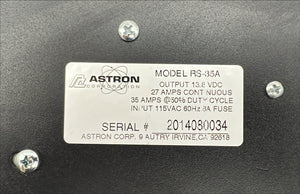 Astron RS-35A Power Supply w/ Power Cord, In: 115VAC, Out: 13.8VDC 35A (Used)