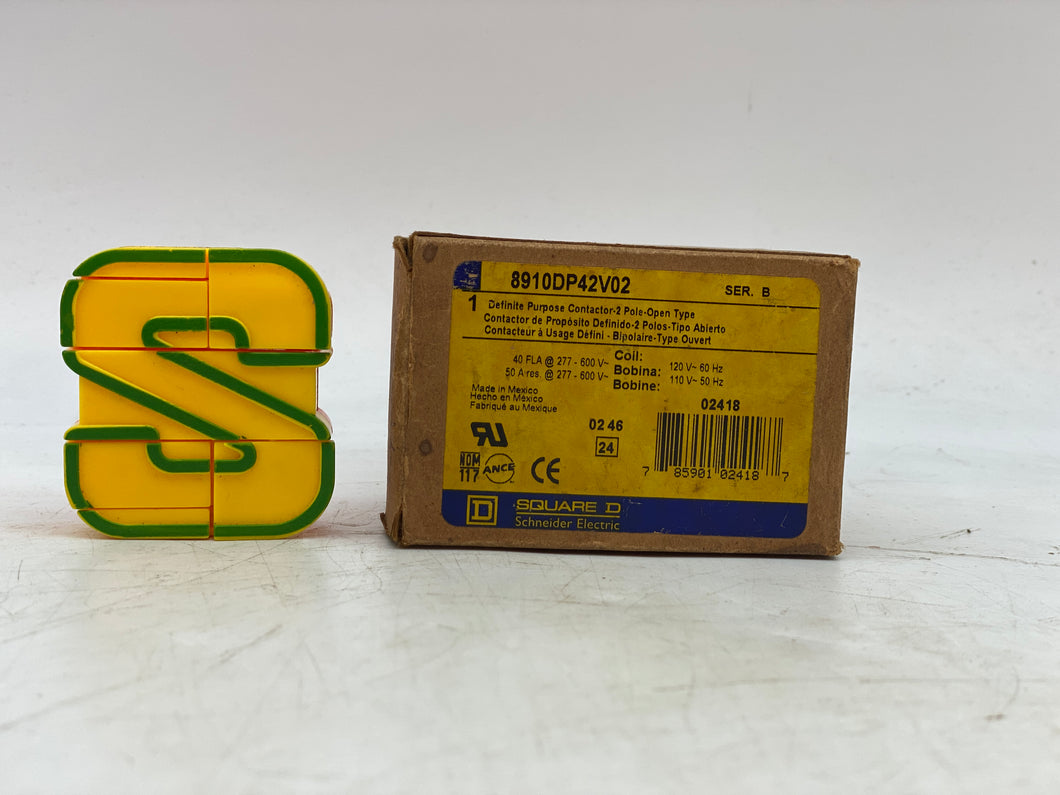 Square D 8910DP42V02 Definite Purpose Contactor, 2P, 120V Coil (New)
