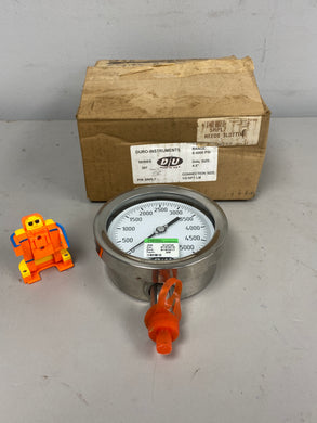 Duro Instruments 4207-1733-CERT Pressure Gauge, 0-5000 PSI, 1/2” NPT  (Open Box)