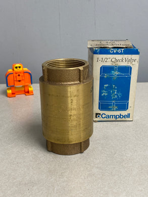 Campbell CV-6T Spring Check Valve, Brass, 1-1/2 In., FNPT (Open Box)