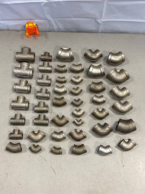 Assorted Lot of Stainless Steel Pipe Fittings, *Lot of (44) Pcs*, (New/Used)