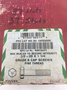 1/2-20 X 1 1/4" Grade 5 Fine Thread Cap Screws & Nuts, *Box of (37)* (Open Box)