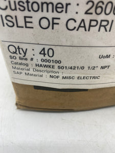 Hawke 501/421/0, 1/2" NPT Cable Gland *Lot of (18)* (Open Box)