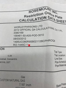 Emerson Rosemount 1495 8" 900# Orifice Plate, 316 SS/316L (Open Box)