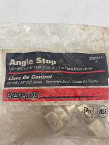 ProPlus 232211 Angle Stop, 1/2" IPS x 3/8" OD Comp. 1/4 Turn, *Lot of (4)* (Open Box)