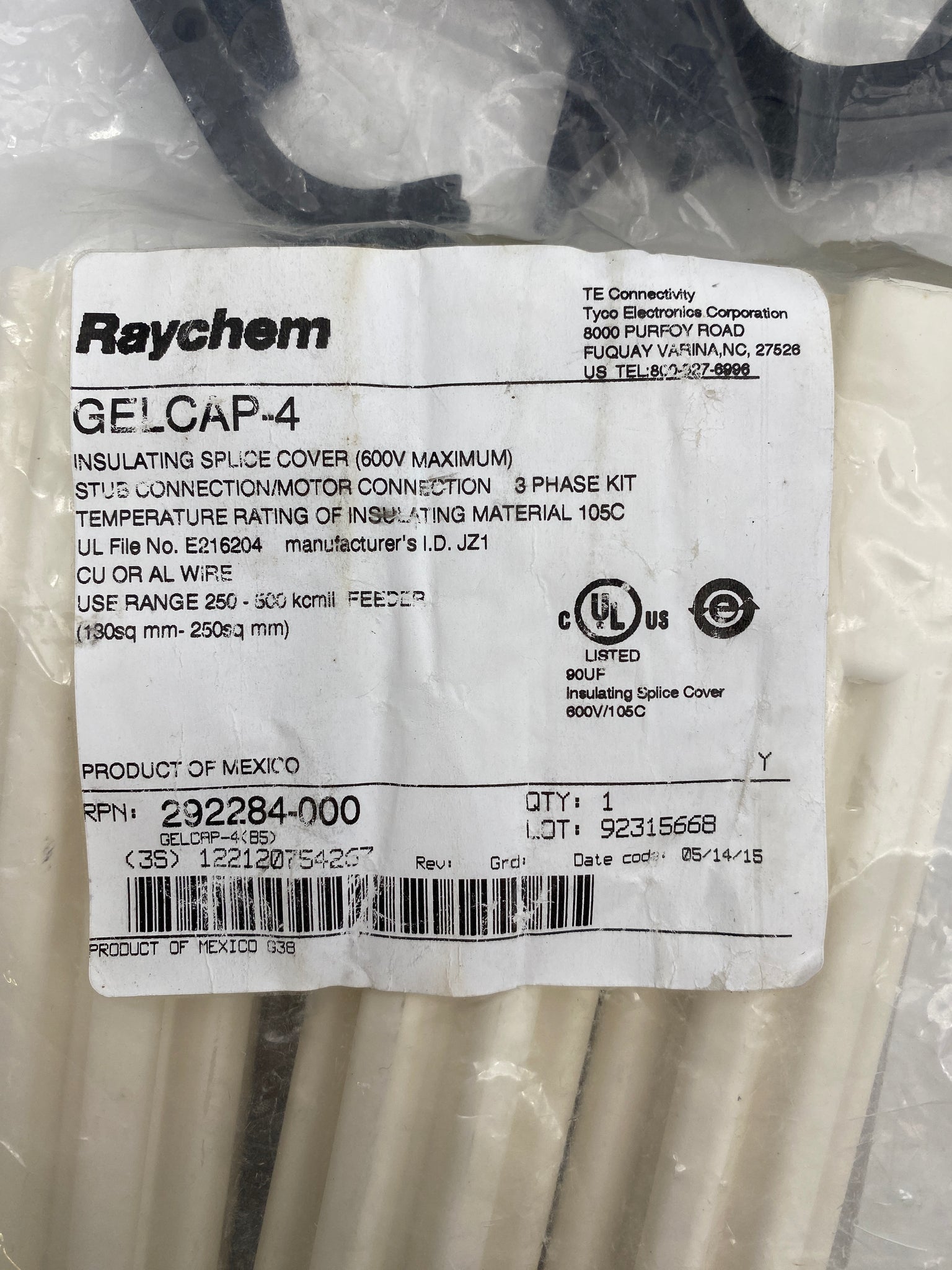 Raychem 292284-000 GELCAP-4-B5 Insulating Splice Cover, 600V Max *Lot ...